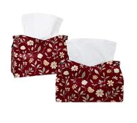Housse de boîte à mouchoirs rectangulaire pour salle de bain, comptoirs, table de nuit et bureaux - Petites fleurs et feuilles sur fond rouge foncé