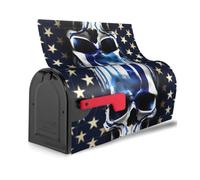 Housse de boîte aux lettres élégante à rayures bleues et motif tête de mort - Étanche - Installation facile - Convient pour toutes les saisons