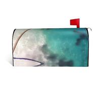 Housse de boîte aux lettres en tissu imperméable avec une impression sur un côté et une ouverture incurvée sur un côté.