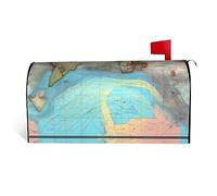 Housse de boîte aux lettres en tissu imperméable avec une impression sur un côté et une ouverture incurvée sur un côté.
