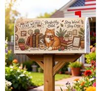 Housse de boîte aux lettres magnétique avec citation en anglais « Cozy Cat | Illustration de chat orange, emballages de boîte aux lettres, esthétique livreuse, accents succulents