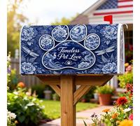 Housse de boîte aux lettres magnétique avec empreintes de pattes - Fleurs rustiques traditionnelles et libellules - Bleu - 45,7 x 53,3 cm