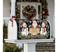 Housse de boîte aux lettres magnétique avec motif Père Noël, bonhomme de neige, houx, décoration pour extérieur, jardin, cour, 45,7 x 53,3 cm, rouge