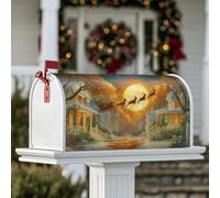 Housse de boîte aux lettres magnétique avec traîneau du Père Noël, motif renne et lune, protection dorée pour boîte aux lettres de Noël pour décoration extérieure de jardin, 45,7 x 53,3 cm