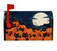Housse de boîte aux lettres magnétique citrouilles - Protection pour boîte aux lettres - Décoration de jardin et de terrasse - Motif chat et lune - Orange - 53,3 x 65,5 cm
