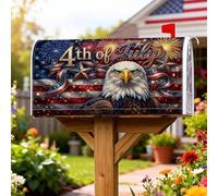 Housse de boîte aux lettres magnétique Eagle - Motif étoiles patriotiques festives, feux d'artifice, jour de l'indépendance - Rouge - Pour décoration de jardin et terrasse - 53,3 x 64,9 cm