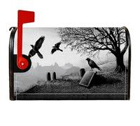 Housse de boîte aux lettres magnétique en forme d'arbre - Motif corbeau gothique mystérieux - Pierre tombale d'Halloween - Pour décoration de porche - 45,7 x 53,3 cm