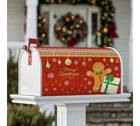 Housse de boîte aux lettres magnétique en forme de bonhomme en pain d'épices, décorations festives de Noël, flocons de neige, décoration de Noël pour extérieur, jardin, 45,7 x 53,3 cm, rouge