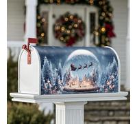 Housse de boîte aux lettres magnétique en forme de boule à neige pour décoration de maison et de jardin - Motif renne et Père Noël - Bleu - 45,7 x 53,3 cm