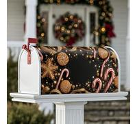 Housse de boîte aux lettres magnétique en forme de canne à sucre d'orge, étoile festive, biscuits en pain d'épices pour décoration extérieure, jardin, cour, 53,3 x 64,9 cm, noir