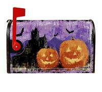 Housse de boîte aux lettres magnétique en forme de citrouille, château effrayant, chauve-souris, Halloween, pour décoration de pelouse, 45,7 x 53,3 cm