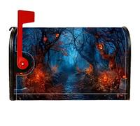 Housse de boîte aux lettres magnétique en forme de citrouille, chemin d'arbre effrayant d'Halloween, pour décoration de porche, 45,7 x 53,3 cm