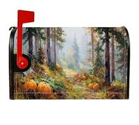Housse de boîte aux lettres magnétique en forme de citrouille, chemin de forêt d'automne rustique pour décorations extérieures, 45,7 x 53,3 cm, orange