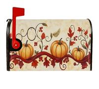 Housse de boîte aux lettres magnétique en forme de citrouille, feuille rustique, baie, automne, orange, pour décorations extérieures, 53,3 x 64,9 cm
