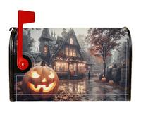 Housse de boîte aux lettres magnétique en forme de citrouille, maison hantée effrayante, feuilles d'automne, protection pour boîte aux lettres d'Halloween, décoration de porche, 45,7 x 53,3 cm