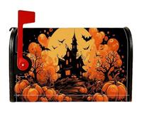 Housse de boîte aux lettres magnétique en forme de citrouille, motif chauve-souris effrayante, maison hantée d'Halloween, couverture décorative pour décoration de porche, 45,7 x 53,3 cm