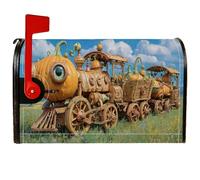Housse de boîte aux lettres magnétique en forme de citrouille, motif train fantaisie, Halloween, en bois, orange, pour décoration de cour extérieure, 53,3 x 64,9 cm