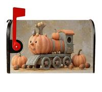 Housse de boîte aux lettres magnétique en forme de citrouille, motif train rustique, automne, sourire, orange pour décoration de porte d'entrée, 53,3 x 64,9 cm