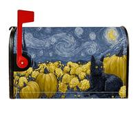 Housse de boîte aux lettres magnétique en forme de citrouille, pour Halloween, motif chat et fleur, pour décoration extérieure, jardin, cour, 53,3 x 64,5 cm