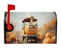 Housse de boîte aux lettres magnétique en forme de citrouille pour Halloween - Motif train souriant - Orange - 53,3 x 64,9 cm