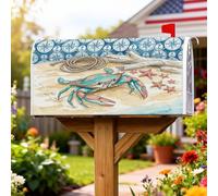 Housse de boîte aux lettres magnétique en forme de crabe, motif plage nautique, étoile de mer, corde bleue, décoration de pelouse, 45,7 x 53,3 cm