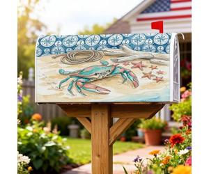 Housse de boîte aux lettres magnétique en forme de crabe, motif plage nautique, étoile de mer, corde bleue, décoration de pelouse, 45,7 x 53,3 cm