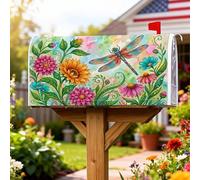 Housse de boîte aux lettres magnétique en forme de libellule - Motif floral vibrant - Fleur de pêche - Multicolore - Pour décoration de maison et de jardin - 45,7 x 53,3 cm