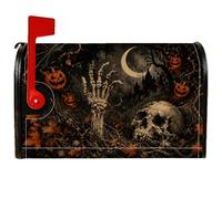 Housse de boîte aux lettres magnétique en forme de main de squelette, effrayante et rustique, motif tête de mort, citrouilles, protection de poteau pour décoration de pelouse, 45,7 x 53,3 cm