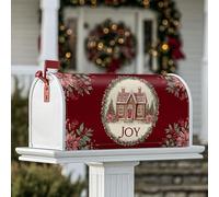 Housse de boîte aux lettres magnétique en forme de maison en pain d'épices pour décoration de cour avant de Noël, fleurs festives, houx, Noël, rouge, 53,3 x 64,9 cm