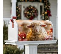 Housse de boîte aux lettres magnétique en forme de mouton - Guirlande lumineuse rustique de Noël - Rayures rouges - Décoration de maison et de jardin - 45,7 x 53,3 cm