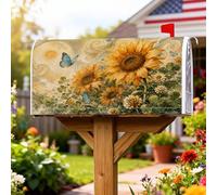 Housse de boîte aux lettres magnétique en forme de tournesol - Motif papillon rustique - Jaune - Pour décoration de jardin et terrasse - 53,3 x 64,9 cm