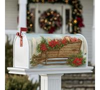 Housse de boîte aux lettres magnétique en forme de traîneau - Poinsettia rustique - Cadeau de Noël - Rouge - Pour décoration de jardin ou extérieur - 45,7 x 53,3 cm