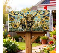 Housse de boîte aux lettres magnétique en forme de vache des Highlands, de tournesol rustique, chrysanthème, jaune d'été, pour décoration de jardin, cour, 53,3 x 64,9 cm