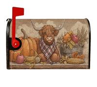 Housse de boîte aux lettres magnétique en forme de vache des Highlands, rustique et citrouille, fruits d'automne, orange saisonnière pour décoration de porche, 53,3 x 64,9 cm