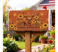 Housse de boîte aux lettres magnétique en forme de vache des Highlands, tournesols et papillons d'été rustiques pour décoration de porte d'entrée, 45,7 x 53,3 cm