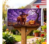 Housse de boîte aux lettres magnétique en forme de vache Highland, citrouilles rustiques, chapeau de sorcière, Halloween, orange, pour décoration de porte d'entrée, 53,3 x 64,9 cm