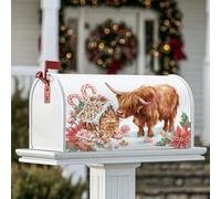 Housse de boîte aux lettres magnétique en forme de vache Highland, maison rustique en pain d'épices, sucre d'orge, décoration de Noël rouge, 45,7 x 53,3 cm