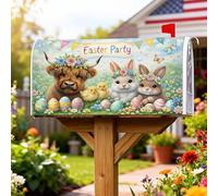 Housse de boîte aux lettres magnétique en forme de vache, pour décoration extérieure, motif lapin, poussin, Pâques, 53,3 x 64,9 cm, pastel