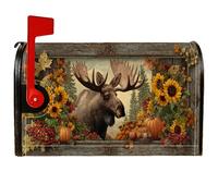 Housse de boîte aux lettres magnétique en forme d'élan rustique pour décoration extérieure, motif tournesol, citrouille, orange, 53,3 x 64,9 cm