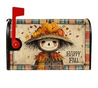 Housse de boîte aux lettres magnétique en forme d'épouvantail - Feuilles de citrouille d'automne rustique - Orange - Pour décoration de porte d'entrée - 45,7 x 53,3 cm