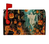Housse de boîte aux lettres magnétique fantôme, citrouille effrayante et fantaisie, maison hantée d'Halloween, protection pour boîte aux lettres pour décoration de jardin et cour, 45,7 x 53,3 cm