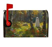 Housse de boîte aux lettres magnétique fantôme, Halloween, fleurs fantaisistes, arbres, Halloween, couverture de boîte aux lettres verte pour décoration de cour avant, 45,7 x 53,3 cm