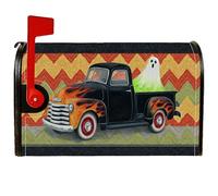 Housse de boîte aux lettres magnétique Ghost pour Halloween - Camion vintage - Flammes d'Halloween - Décoration de maison et de jardin - 45,7 x 53,3 cm