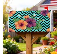 Housse de boîte aux lettres magnétique Hibiscus, feuilles tropicales vibrantes, zigzag, protection d'été pour boîte aux lettres pour décoration de porche, 45,7 x 53,3 cm