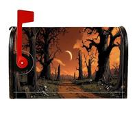 Housse de boîte aux lettres magnétique motif arbres pour Halloween, chemin de lune effrayant pour Halloween, décoration de porche, 53,3 x 64,9 cm