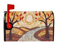 Housse de boîte aux lettres magnétique motif arbres rustique pour décoration de pelouse, chemin du soleil, orange, 45,7 x 53,3 cm