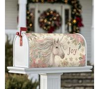 Housse de boîte aux lettres magnétique motif cheval magique, poinsettia, flocons de neige, Noël, pastel, pêche, 45,7 x 53,3 cm