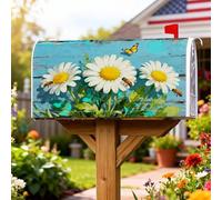 Housse de boîte aux lettres magnétique motif chrysanthème, printemps rustique abeille, papillon, printemps, bleu, pour décoration de jardin extérieur, 53,3 x 64,9 cm