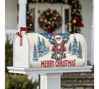 Housse de boîte aux lettres magnétique motif Père Noël, vintage, rustique, motif de pin, rouge décoratif pour décoration de cour avant, 45,7 x 53,3 cm