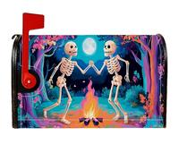 Housse de boîte aux lettres magnétique motif squelettes pour Halloween, feu de camp, lune d'Halloween, décoration de cour avant 45,7 x 53,3 cm, violet